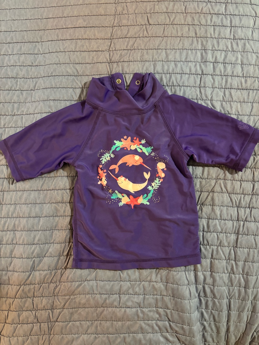 Purple Toddler Rash Guard Swimsuit with Narwhal Print 12-18 months - Picture 2 of 5